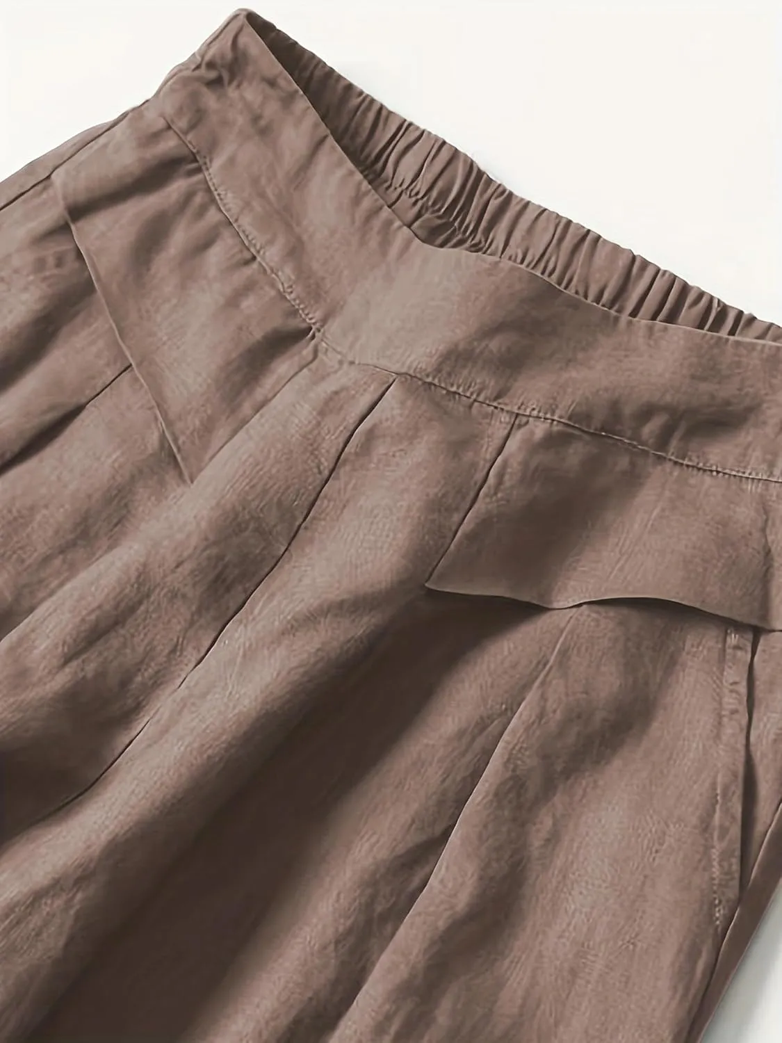 Meufam Women's Fashion Culottes Linen Cropped Wide Leg Pants Elastic Waist Casual Solid Trousers with Pockets