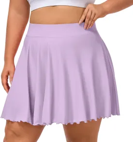Moon Wood Women Plus Size Mini Skirt Casual Ruffle Mini Skirt Stretchy Tennis Skirt with Shorts