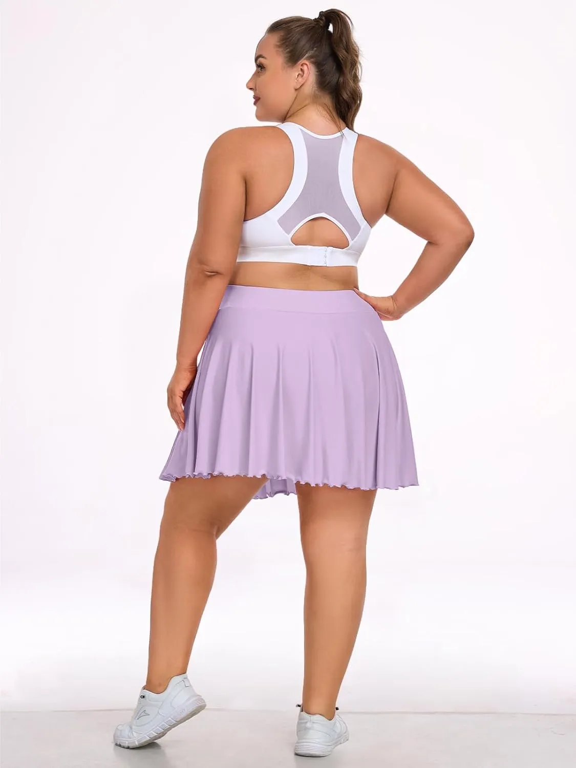 Moon Wood Women Plus Size Mini Skirt Casual Ruffle Mini Skirt Stretchy Tennis Skirt with Shorts