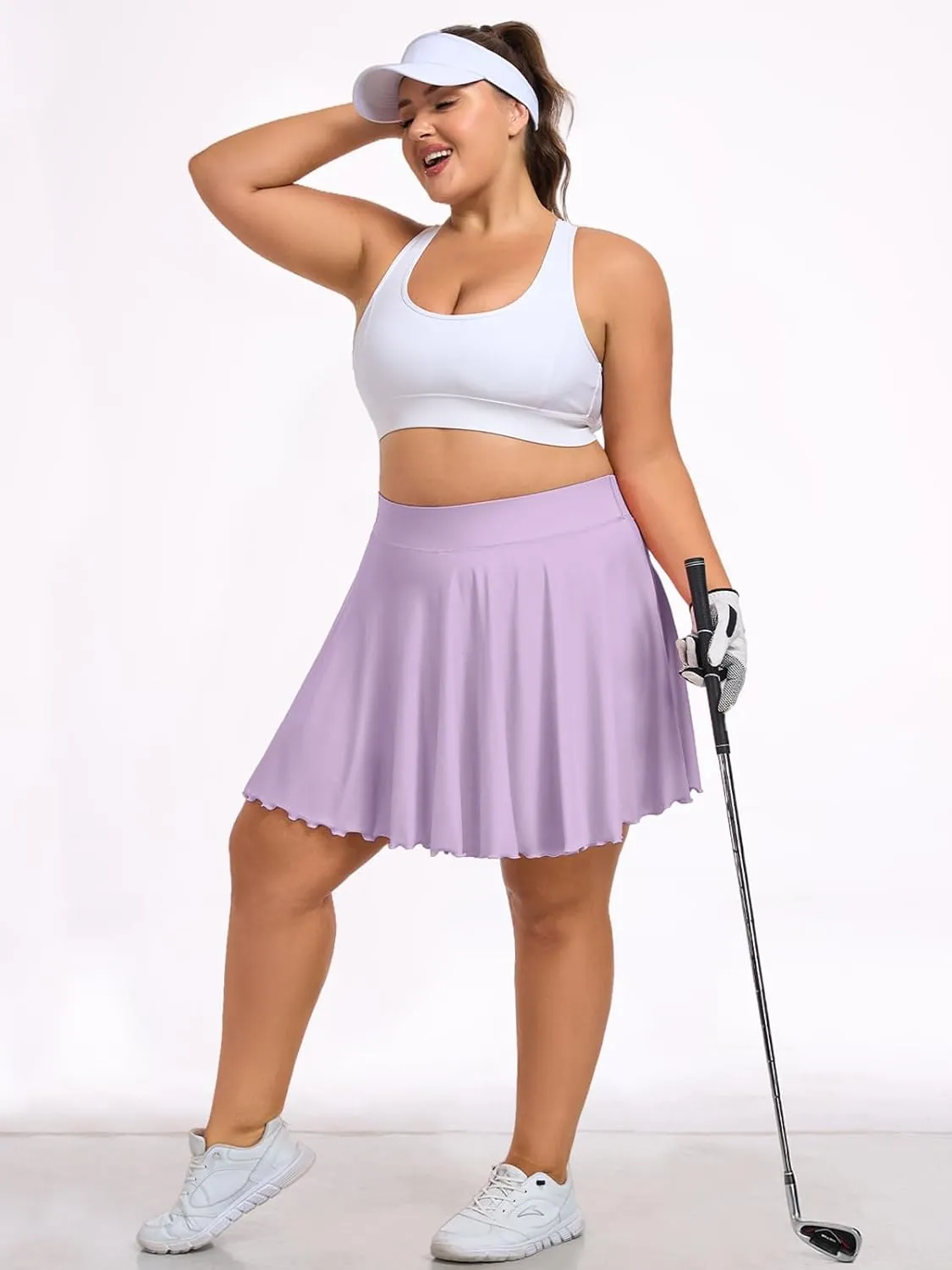 Moon Wood Women Plus Size Mini Skirt Casual Ruffle Mini Skirt Stretchy Tennis Skirt with Shorts