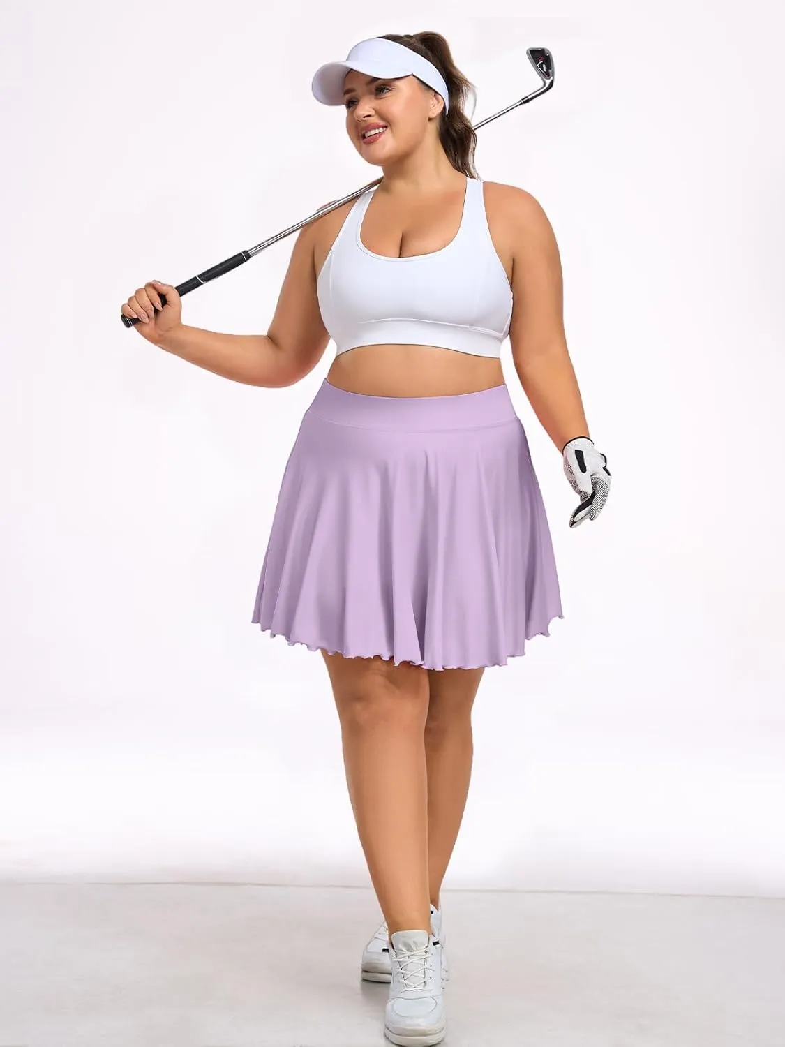 Moon Wood Women Plus Size Mini Skirt Casual Ruffle Mini Skirt Stretchy Tennis Skirt with Shorts