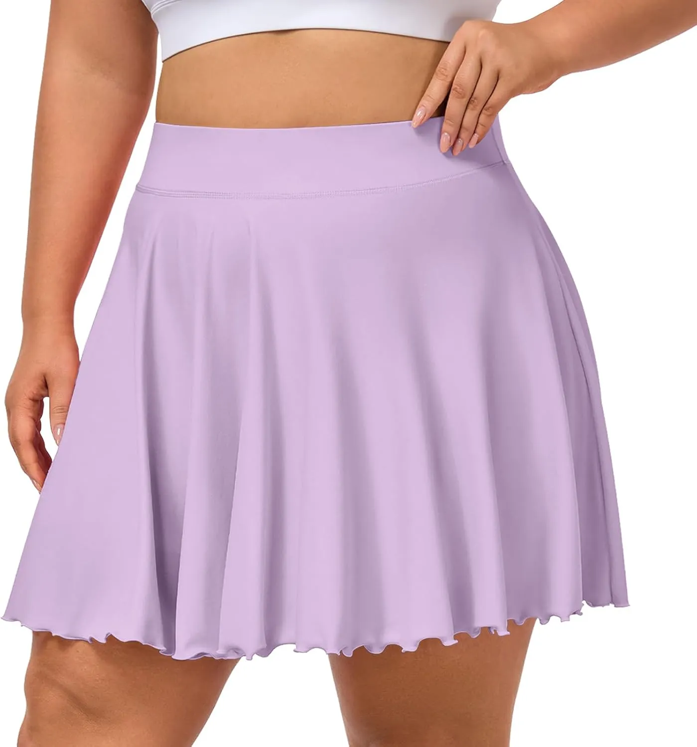 Moon Wood Women Plus Size Mini Skirt Casual Ruffle Mini Skirt Stretchy Tennis Skirt with Shorts
