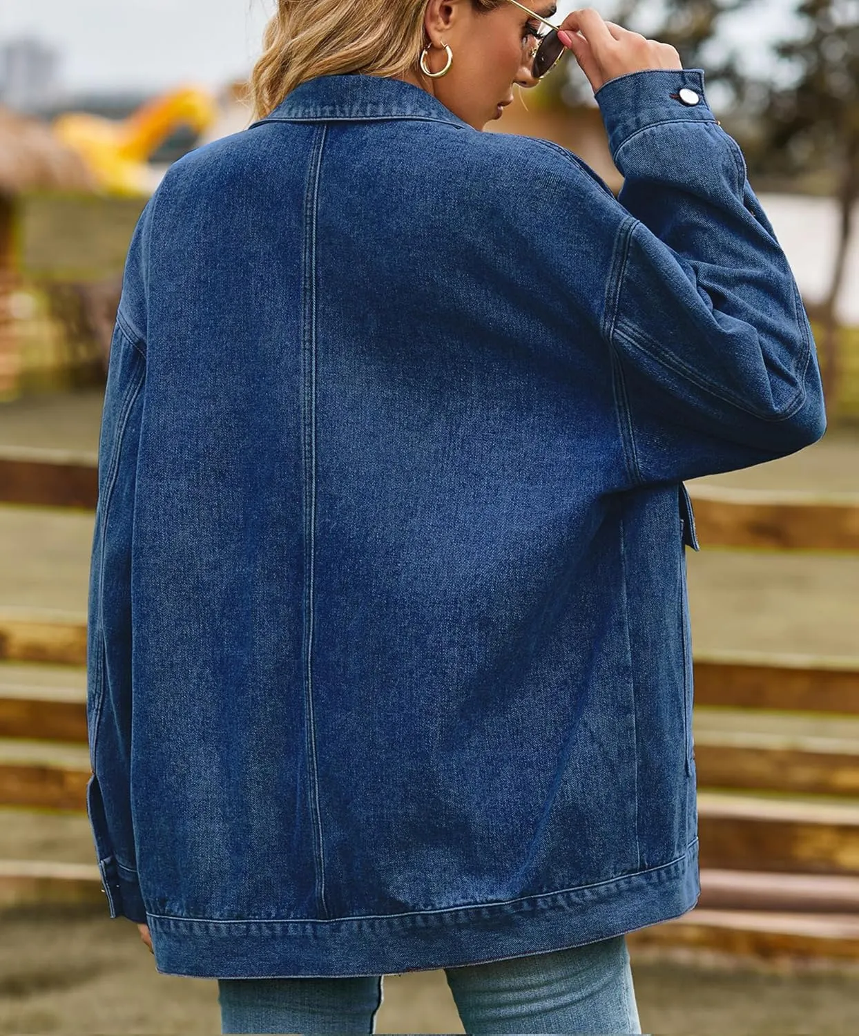 PAODIKUAI Women's Oversized Denim Jacket Casual Long Sleeve Vintage Jean Jacket Top Coat with Pockets