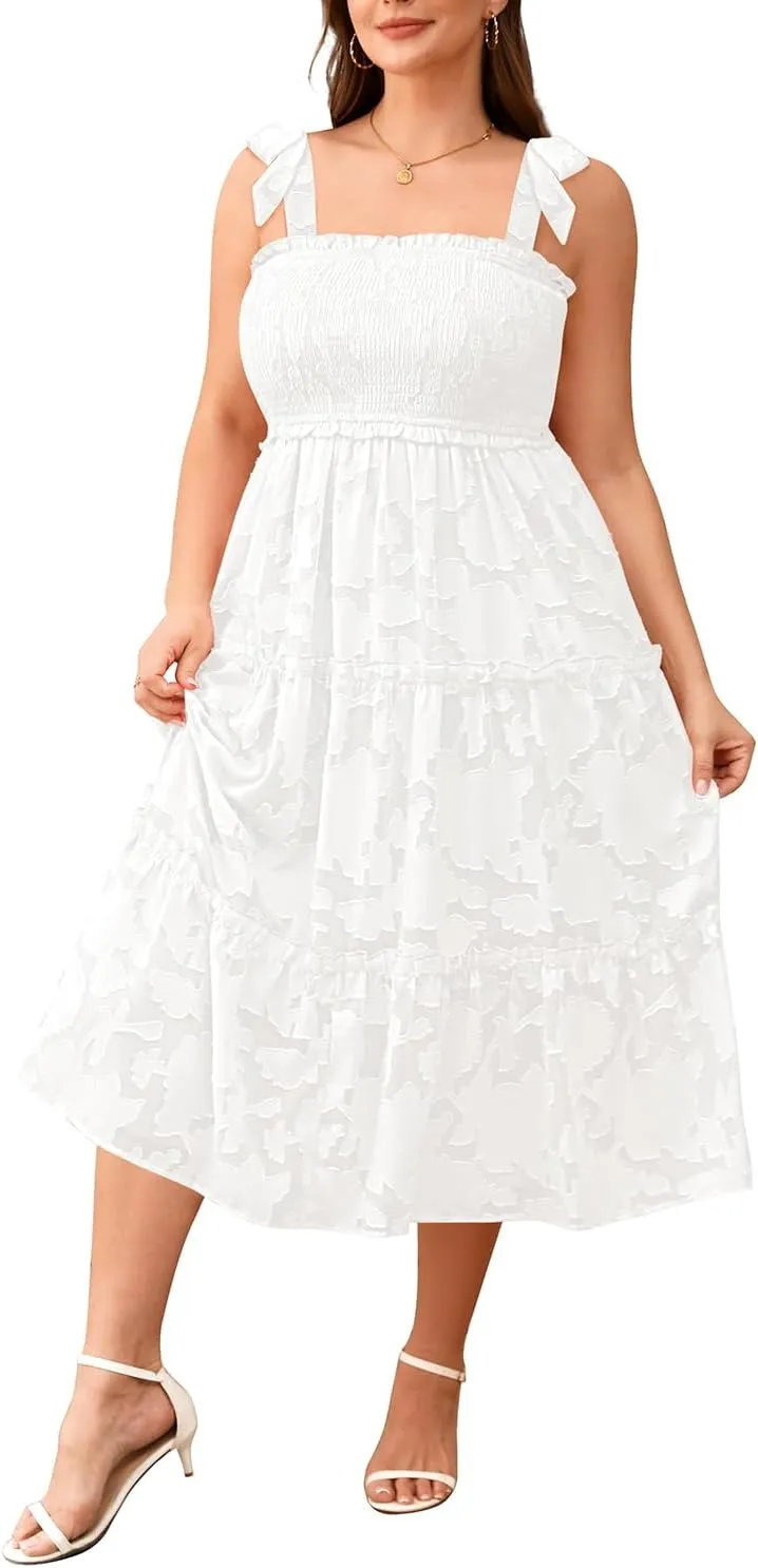 Plus Size Summer Dress - Sun Boho Beach Casual Floral Tiered Smocked Long Maxi Dresses