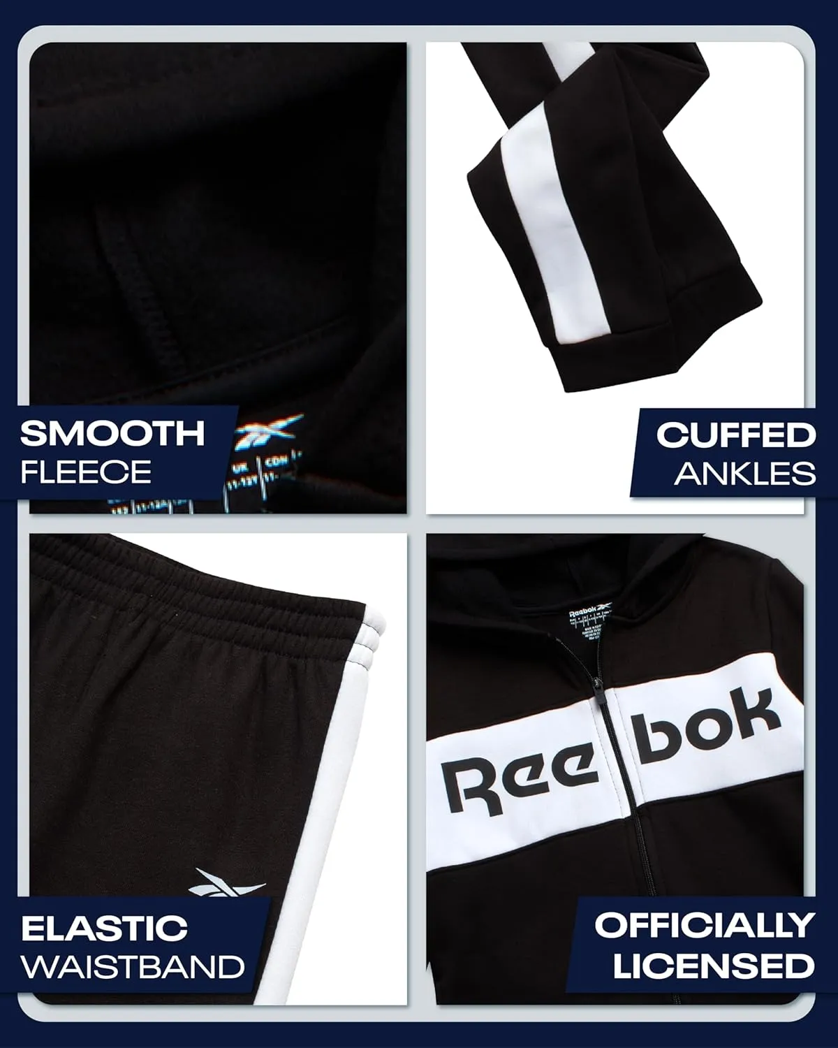 Reebok Boys' Active Sweatsuit - 2 Piece Performance Fleece Zip Hoodie Sweatshirt and Jogger Sweatpants - Activewear Set, 8-14