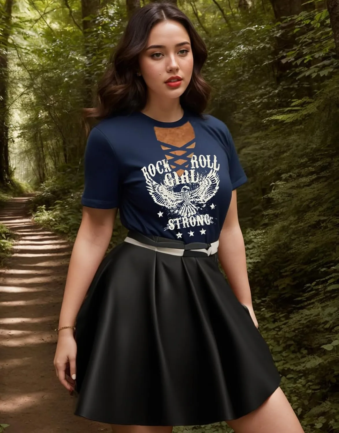 Rock Roll Criss-Cross Hollow Out T-Shirt Women Vintage Concert Rock Band Shirt Retro Country Music Short Sleeve Tops