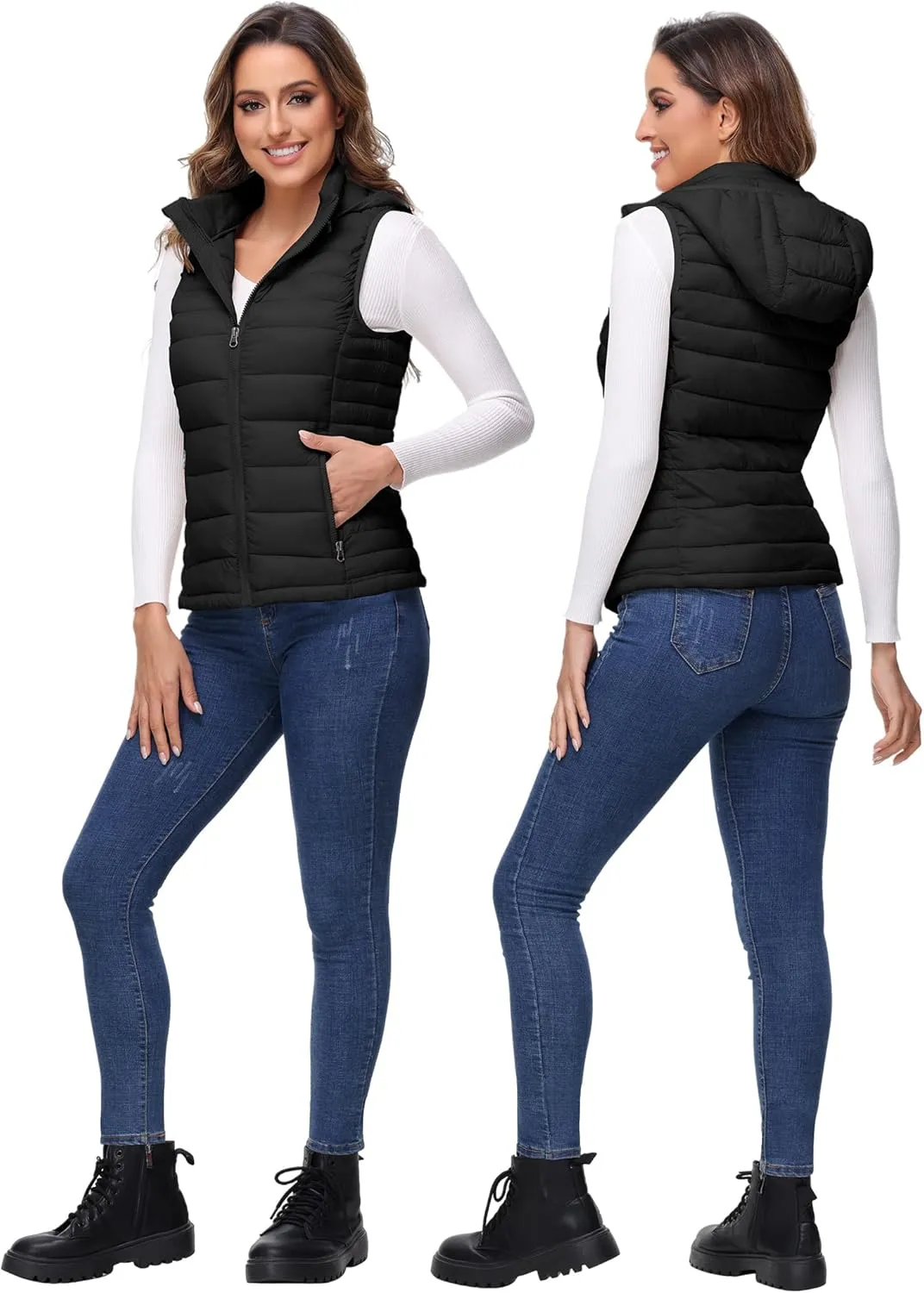ROYAL MATRIX Packable Puffer Vest for Women Lightweight Winter Warm Puffy Vest with Detachable Hood