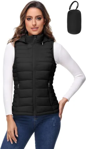 ROYAL MATRIX Packable Puffer Vest for Women Lightweight Winter Warm Puffy Vest with Detachable Hood