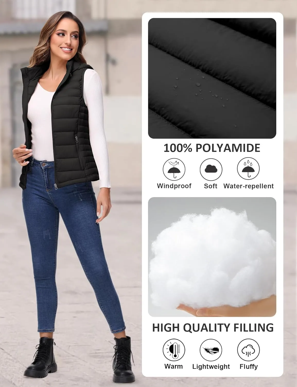 ROYAL MATRIX Packable Puffer Vest for Women Lightweight Winter Warm Puffy Vest with Detachable Hood
