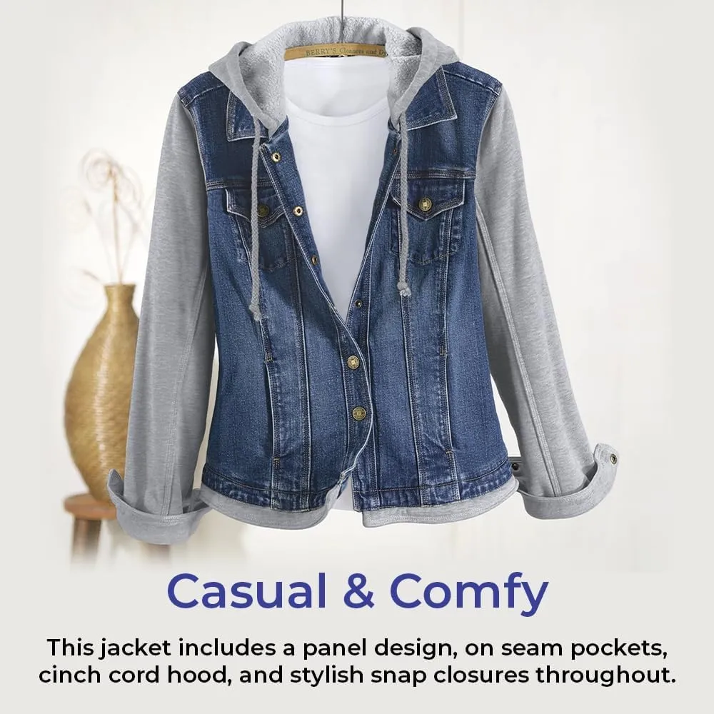 SAGEFINDS Fleece and Denim Jacket for Women | Long Sleeve | Hood with Drawstring