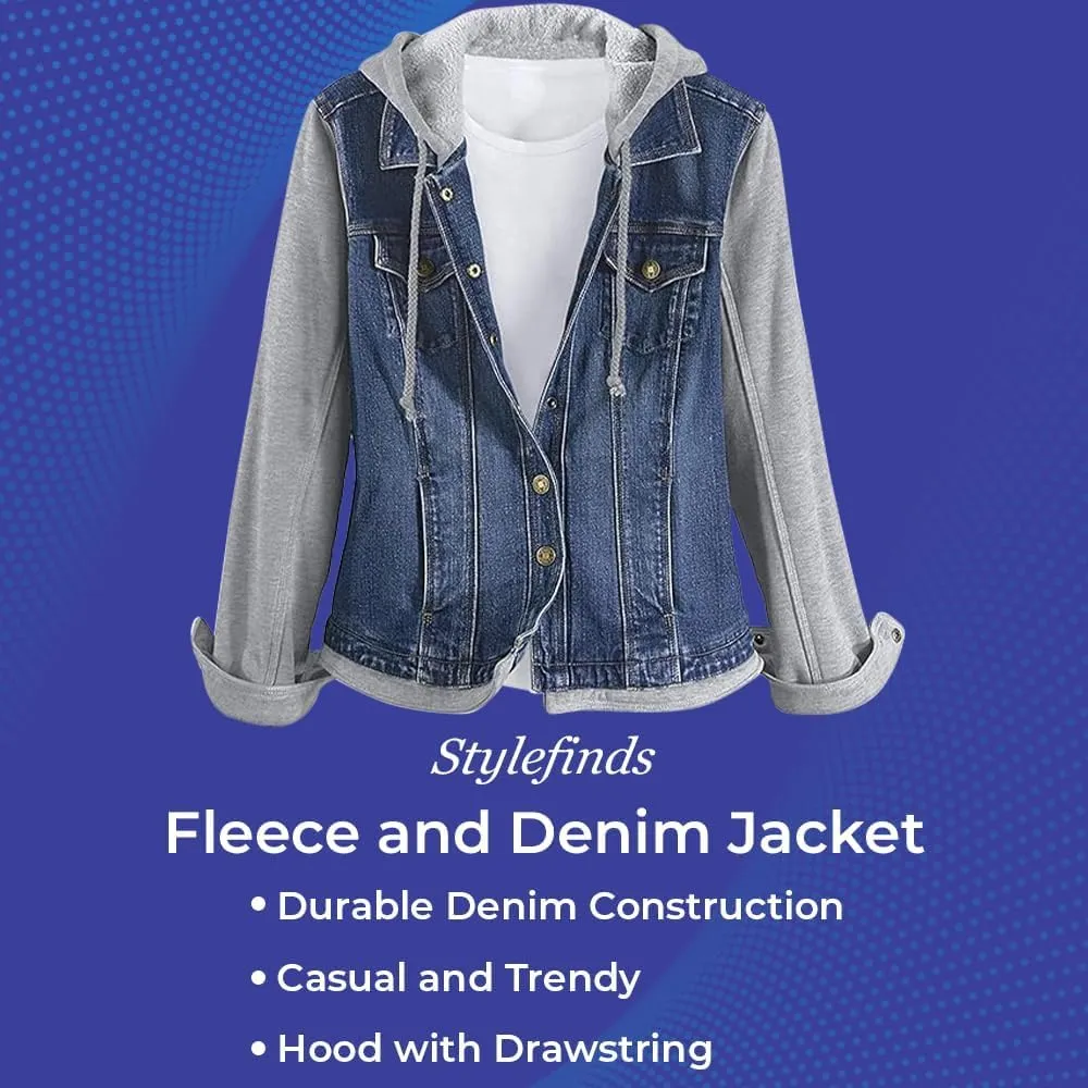 SAGEFINDS Fleece and Denim Jacket for Women | Long Sleeve | Hood with Drawstring