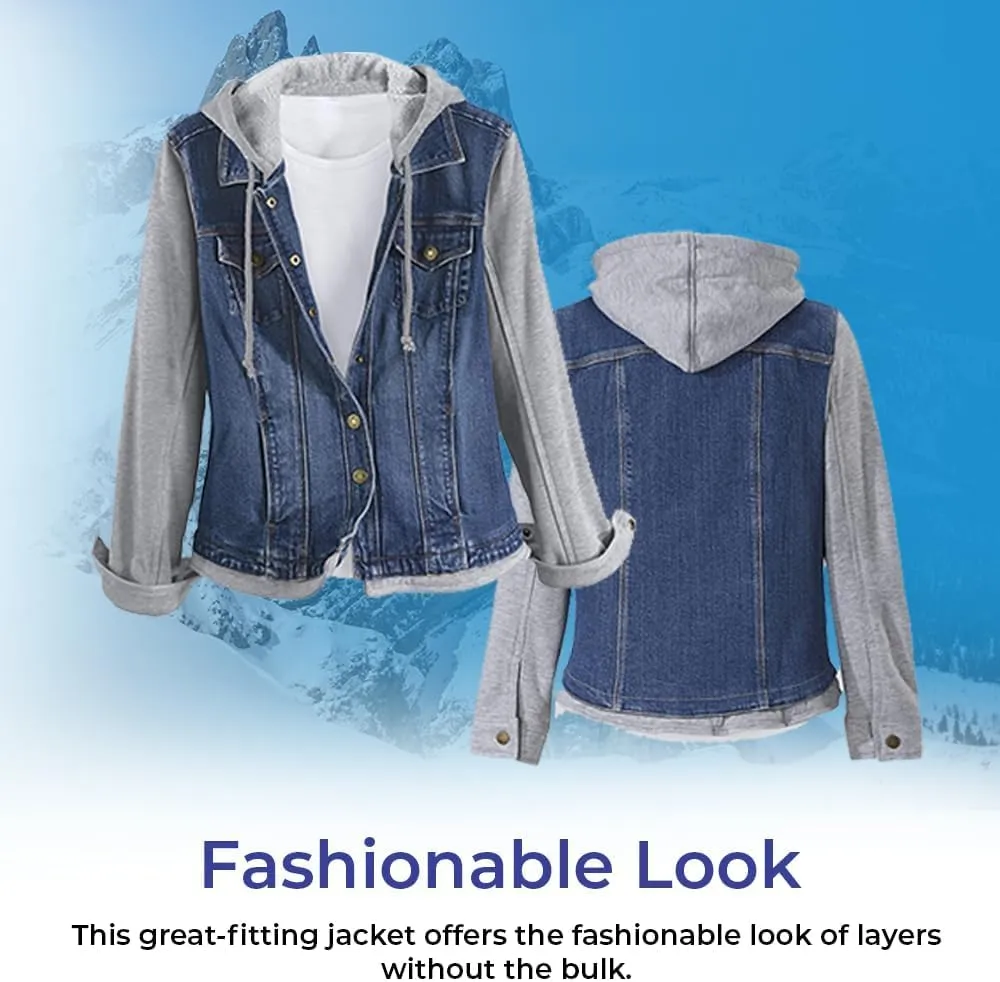 SAGEFINDS Fleece and Denim Jacket for Women | Long Sleeve | Hood with Drawstring