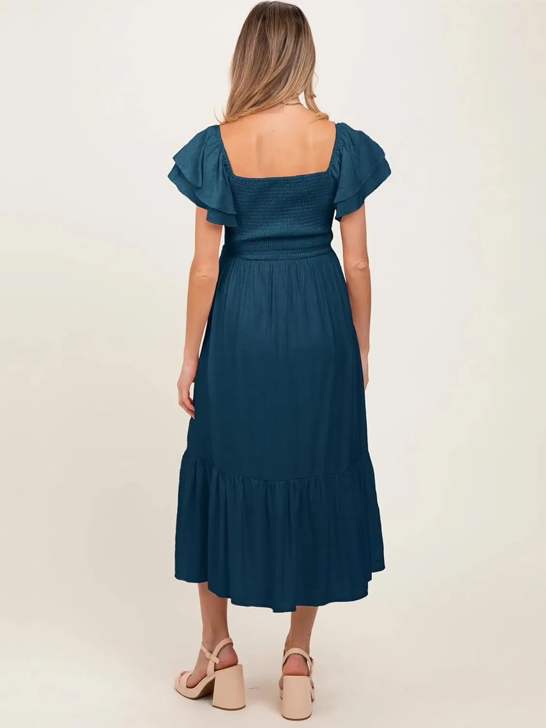 SCOMCHIC Women's Plus Size Maxi Dress Ruffle Sleeve Square Neck Smocked Flowy A-Line Wedding Guest Party Long Dresses