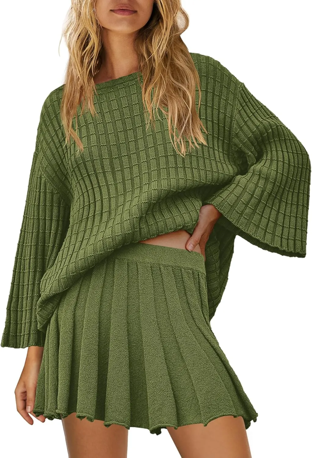 SENSERISE Womens Sweater Sets 2 Piece Outfits Long Sleeve Top and Skirts Set Loungewear Fall Clothes