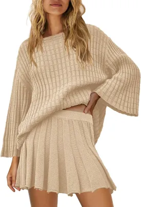 SENSERISE Womens Sweater Sets 2 Piece Outfits Long Sleeve Top and Skirts Set Loungewear Fall Clothes