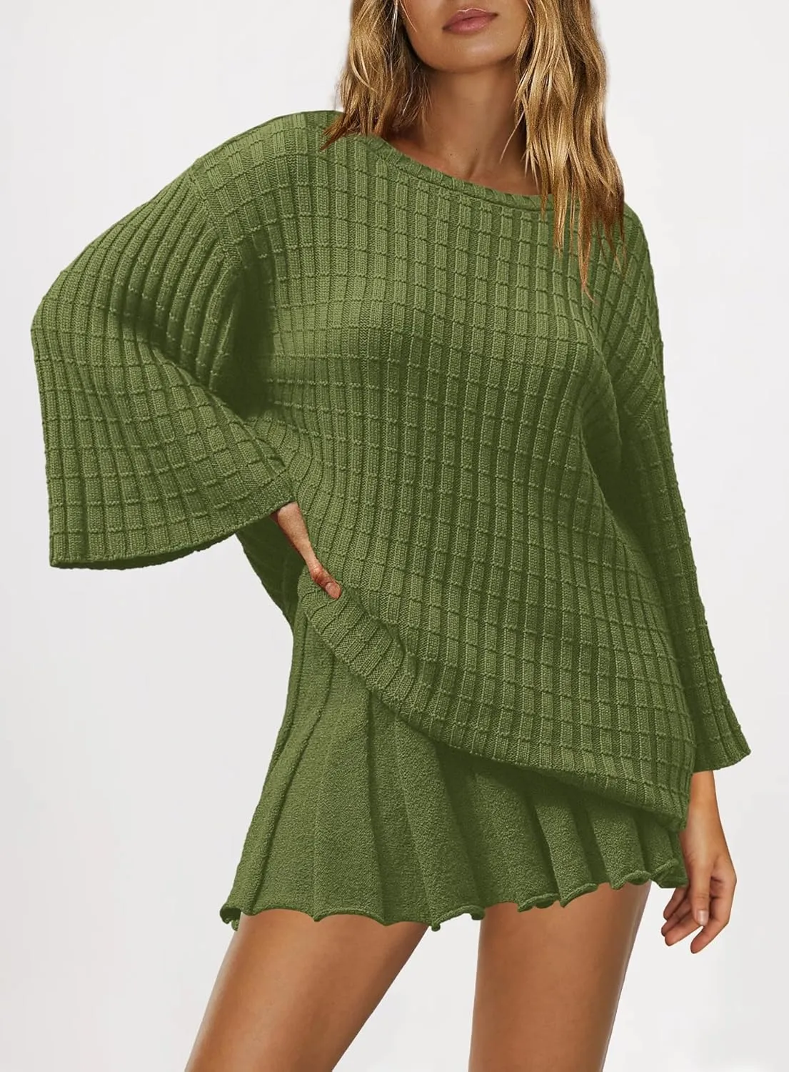 SENSERISE Womens Sweater Sets 2 Piece Outfits Long Sleeve Top and Skirts Set Loungewear Fall Clothes
