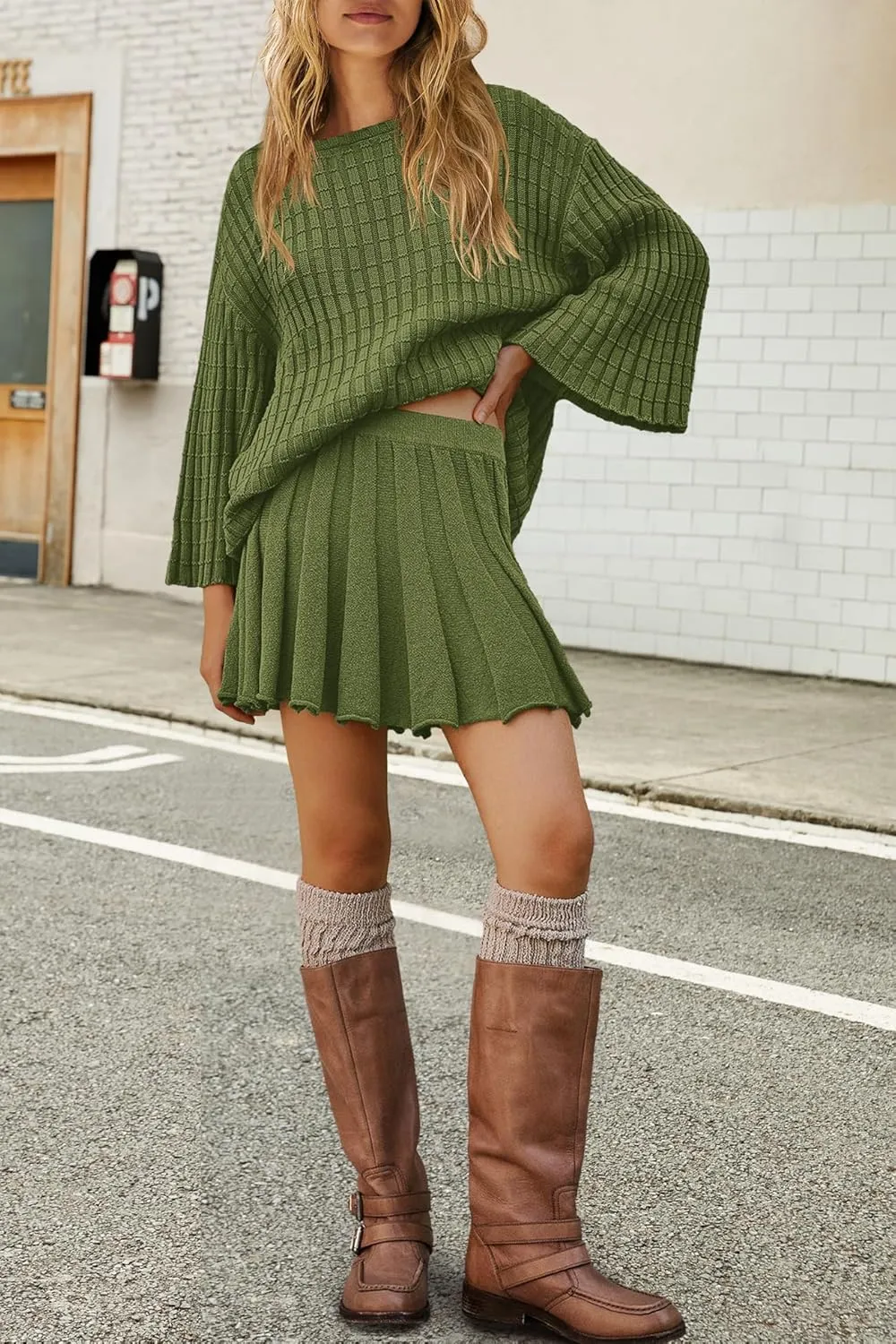 SENSERISE Womens Sweater Sets 2 Piece Outfits Long Sleeve Top and Skirts Set Loungewear Fall Clothes