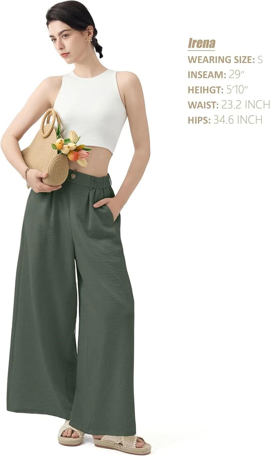 SEVEGO Linen Palazzo Pants Women 29''/31''/33'' Wide Leg High Waisted Flowy Lounge Casual Beach Pants
