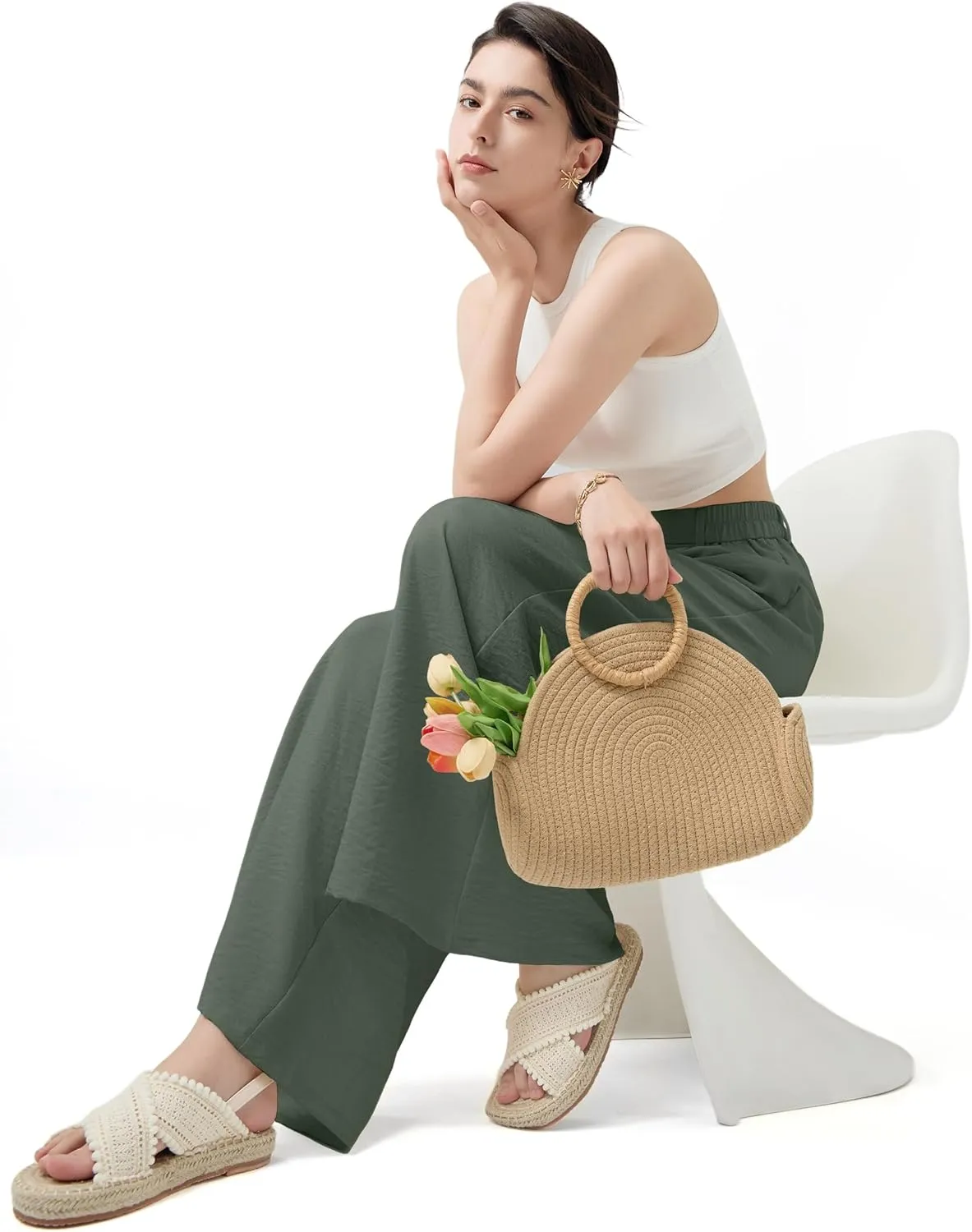 SEVEGO Linen Palazzo Pants Women 29''/31''/33'' Wide Leg High Waisted Flowy Lounge Casual Beach Pants