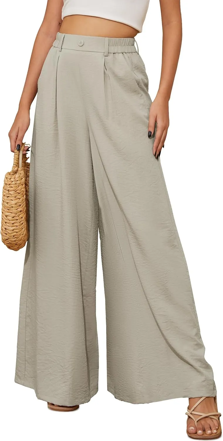 SEVEGO Linen Palazzo Pants Women 29''/31''/33'' Wide Leg High Waisted Flowy Lounge Casual Beach Pants