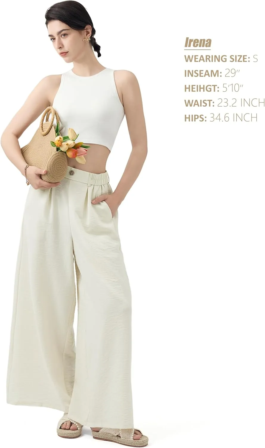 SEVEGO Linen Palazzo Pants Women 29''/31''/33'' Wide Leg High Waisted Flowy Lounge Casual Beach Pants