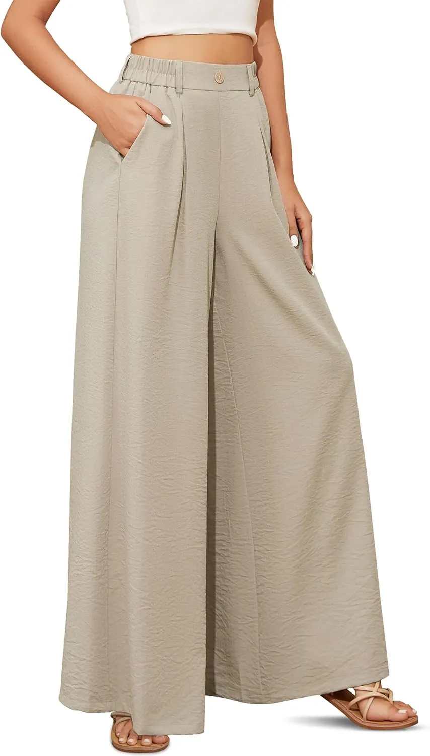 SEVEGO Linen Palazzo Pants Women 29''/31''/33'' Wide Leg High Waisted Flowy Lounge Casual Beach Pants
