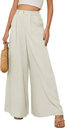 SEVEGO Linen Palazzo Pants Women 29''/31''/33'' Wide Leg High Waisted Flowy Lounge Casual Beach Pants