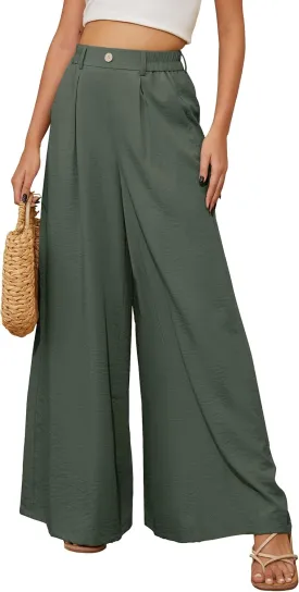 SEVEGO Linen Palazzo Pants Women 29''/31''/33'' Wide Leg High Waisted Flowy Lounge Casual Beach Pants