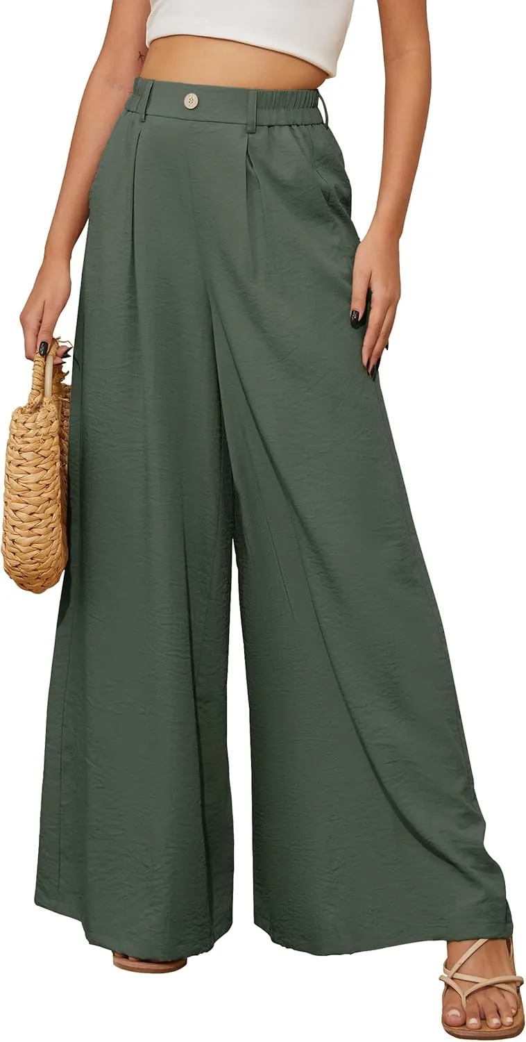 SEVEGO Linen Palazzo Pants Women 29''/31''/33'' Wide Leg High Waisted Flowy Lounge Casual Beach Pants