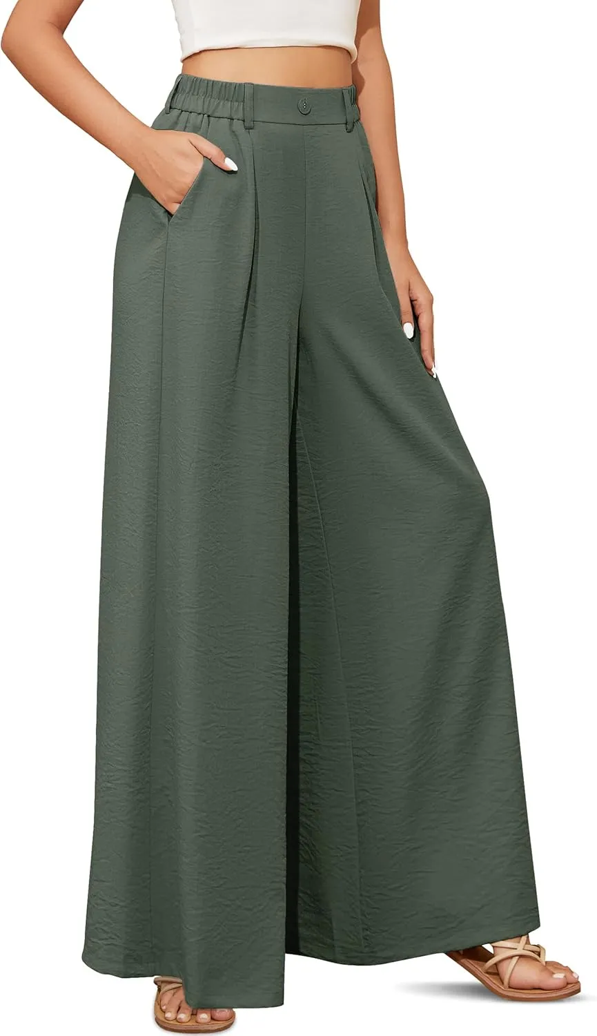 SEVEGO Linen Palazzo Pants Women 29''/31''/33'' Wide Leg High Waisted Flowy Lounge Casual Beach Pants