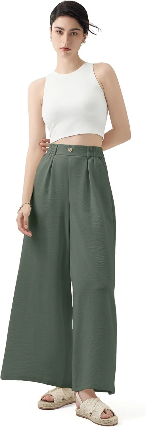 SEVEGO Linen Palazzo Pants Women 29''/31''/33'' Wide Leg High Waisted Flowy Lounge Casual Beach Pants