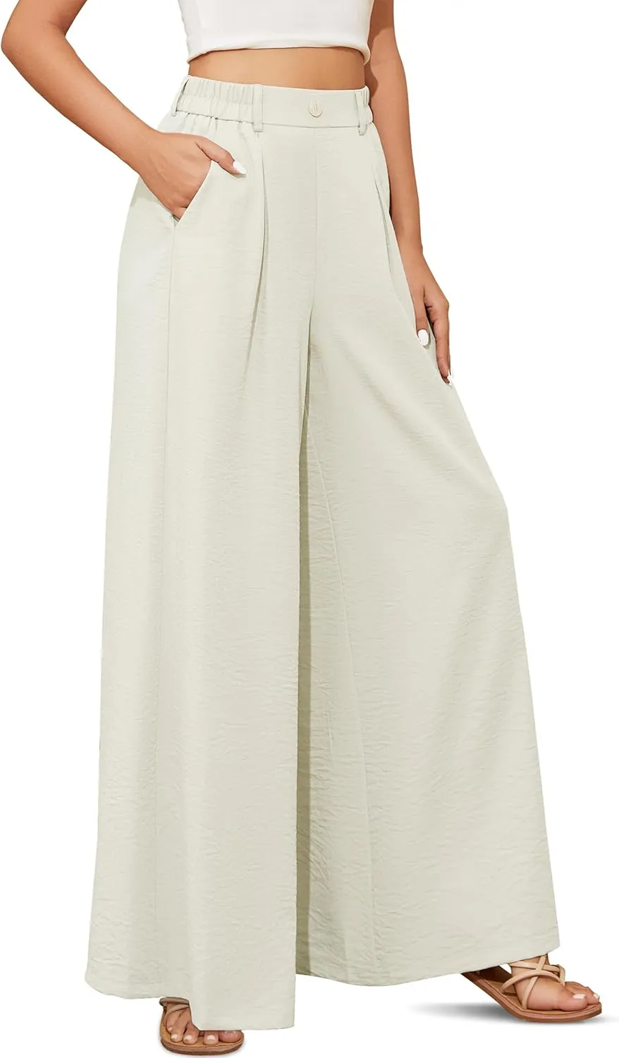 SEVEGO Linen Palazzo Pants Women 29''/31''/33'' Wide Leg High Waisted Flowy Lounge Casual Beach Pants