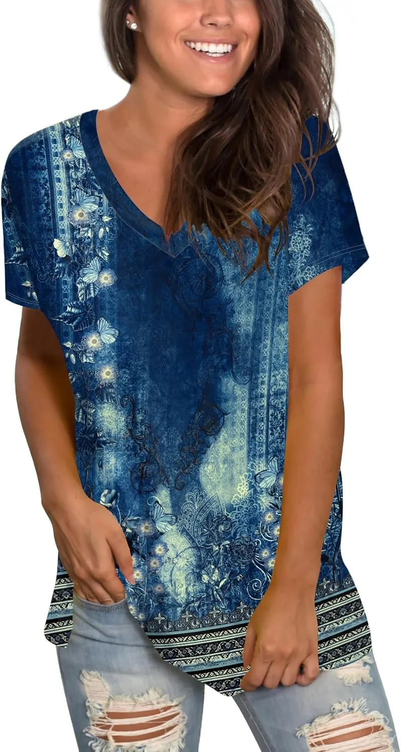 Sipaya Womens T Shirts Basic V Neck Tee Loose Fitting Casual Short Sleeve Tops