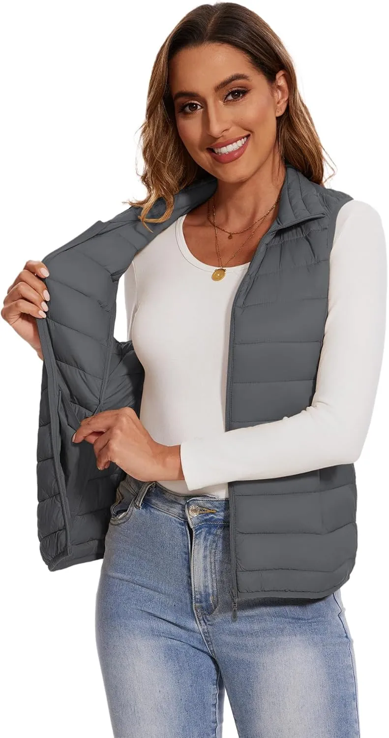 SMENG Women's Lightweight Quilted Puffer Vest Sleeveless Stand Collar Zip-Up Padded Outerwear Gilet