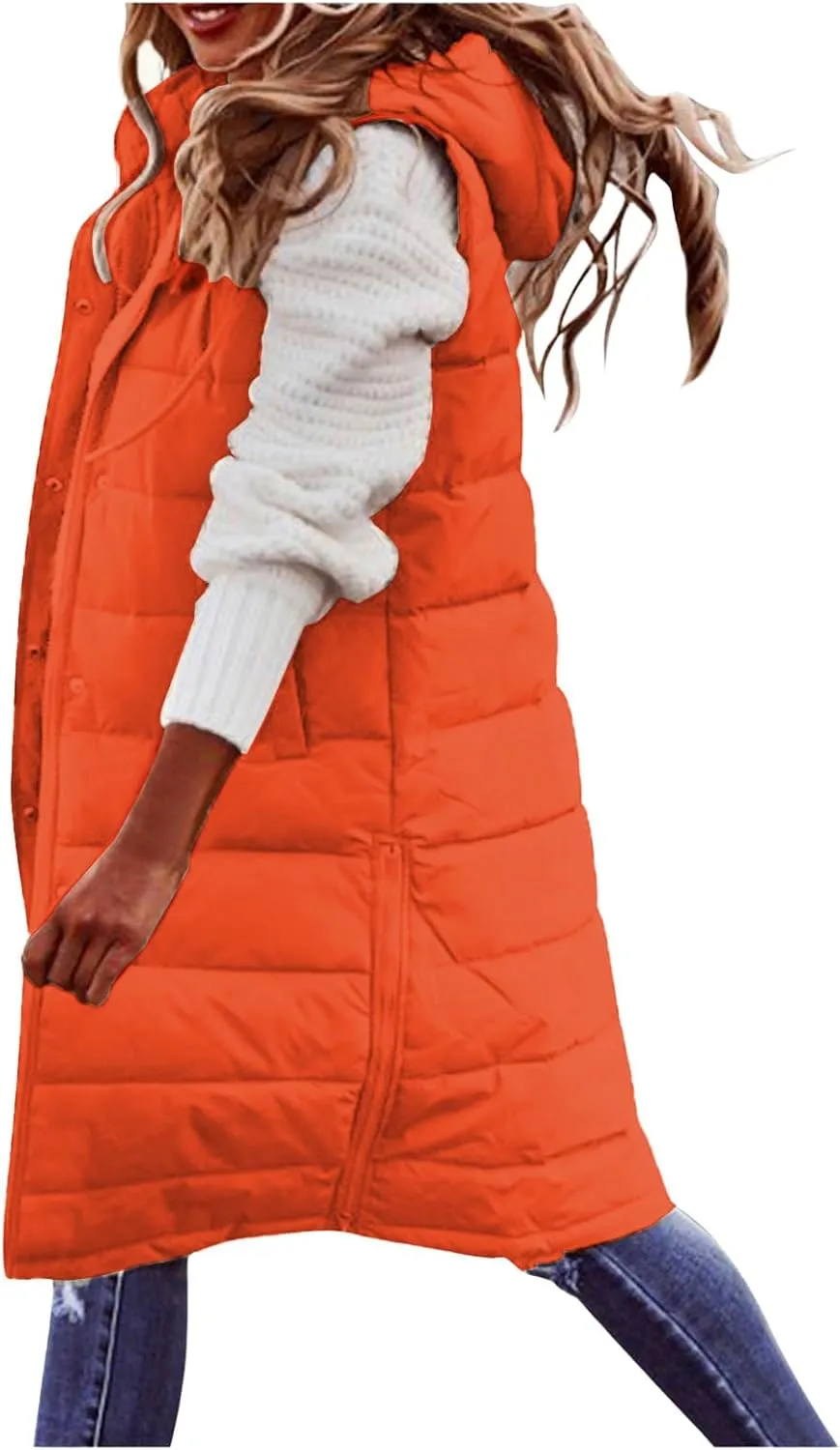 Smoneyful Women's Long Vest Sleeveless Lightweight Puffer Jacket Packable Hooded Down Coat Quilted Vest with Hood Winter