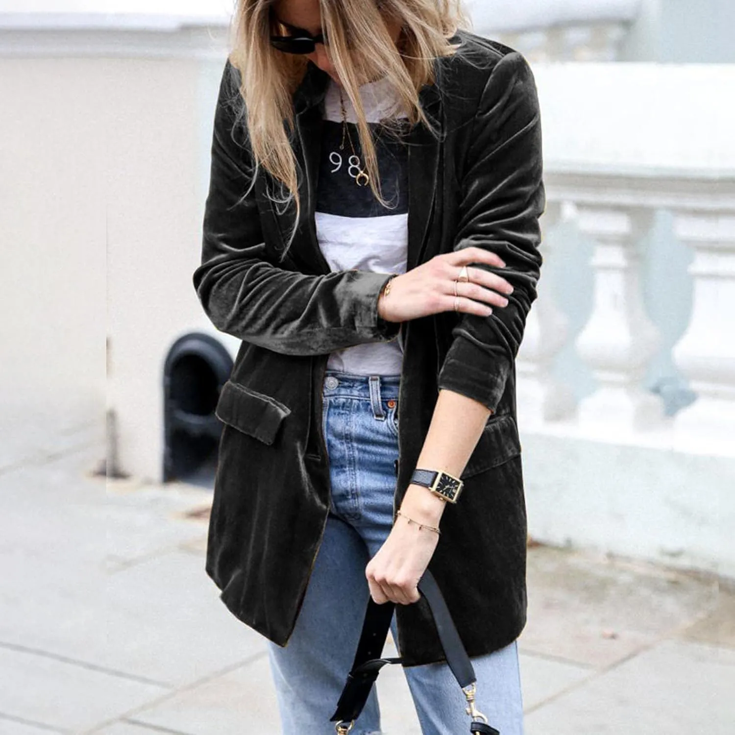 Velvet Blazer Jackets for Women Fashion Casual Open Front Long Sleeve Soft Cardigan Lapel Collar Suits Work Outfits