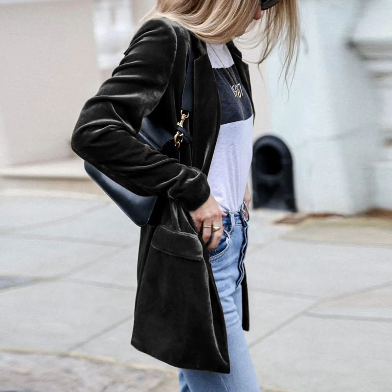 Velvet Blazer Jackets for Women Fashion Casual Open Front Long Sleeve Soft Cardigan Lapel Collar Suits Work Outfits