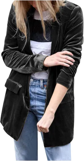 Velvet Blazer Jackets for Women Fashion Casual Open Front Long Sleeve Soft Cardigan Lapel Collar Suits Work Outfits