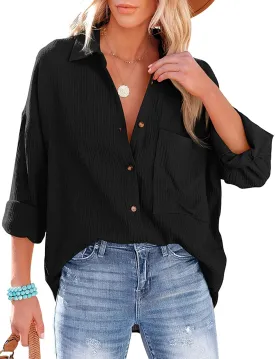 Wanzetaly Women's Casual Oversized Long Sleeve Button Down Shirts Cotton Business Office Blouse Tops