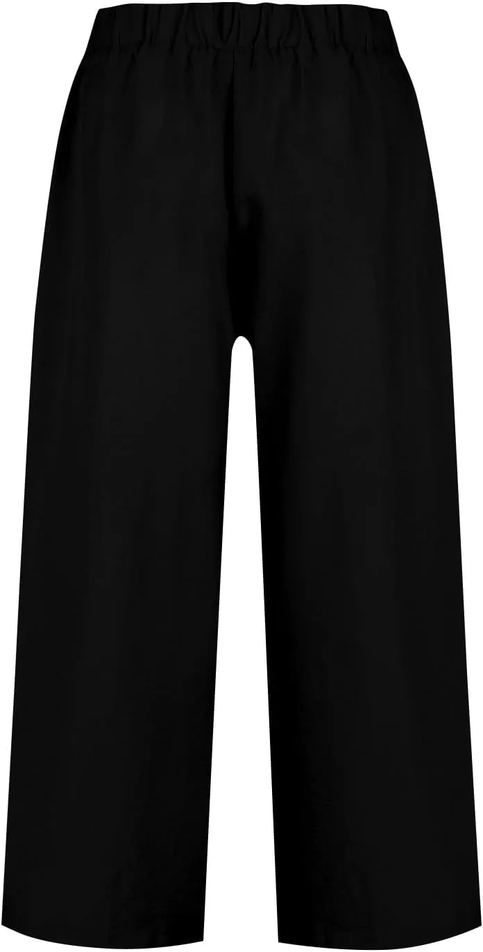 Wide Leg Linen Pants for Women Trendy High Waisted Cropped Culottes Casual Loose Capri Palazzo Pants with Pockets