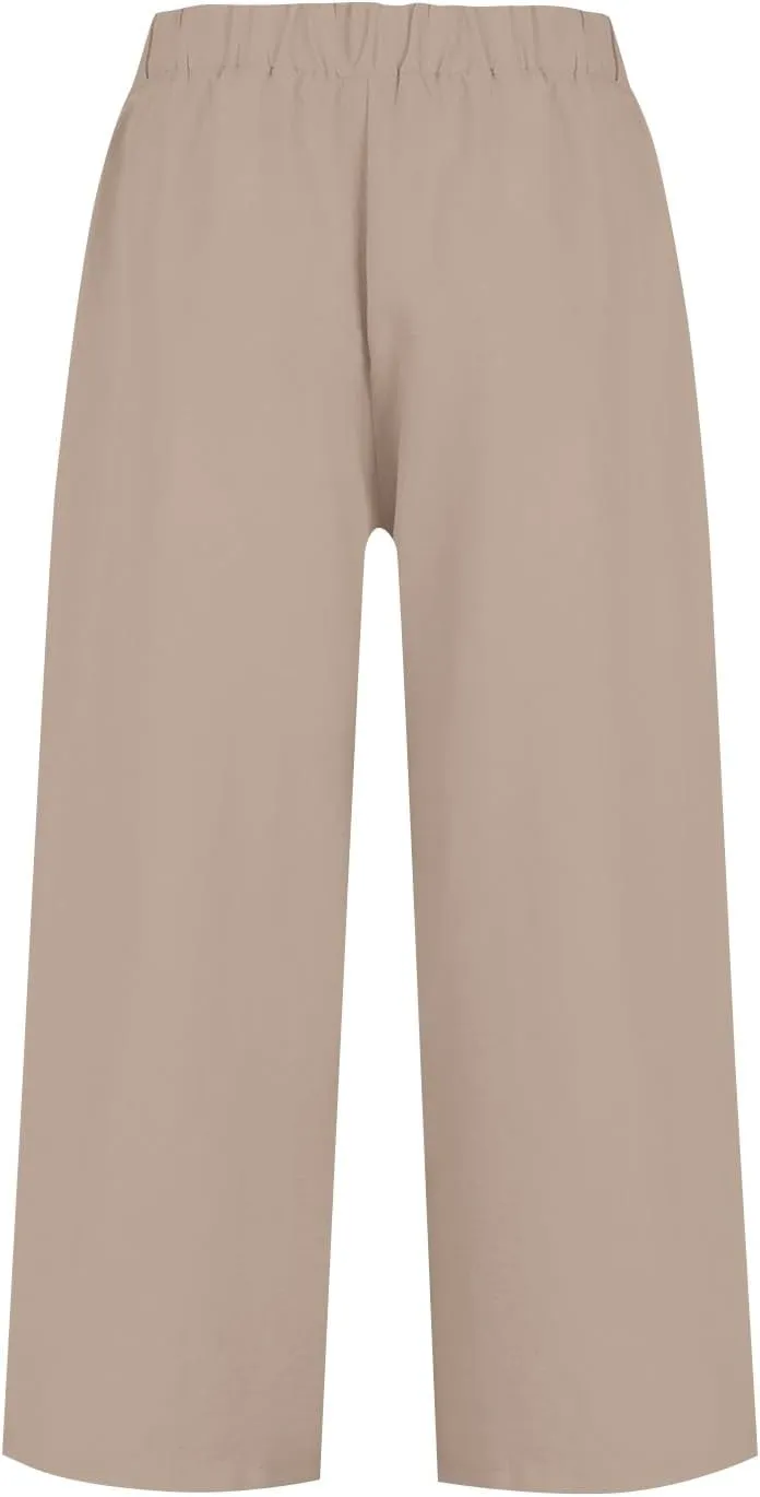 Wide Leg Linen Pants for Women Trendy High Waisted Cropped Culottes Casual Loose Capri Palazzo Pants with Pockets