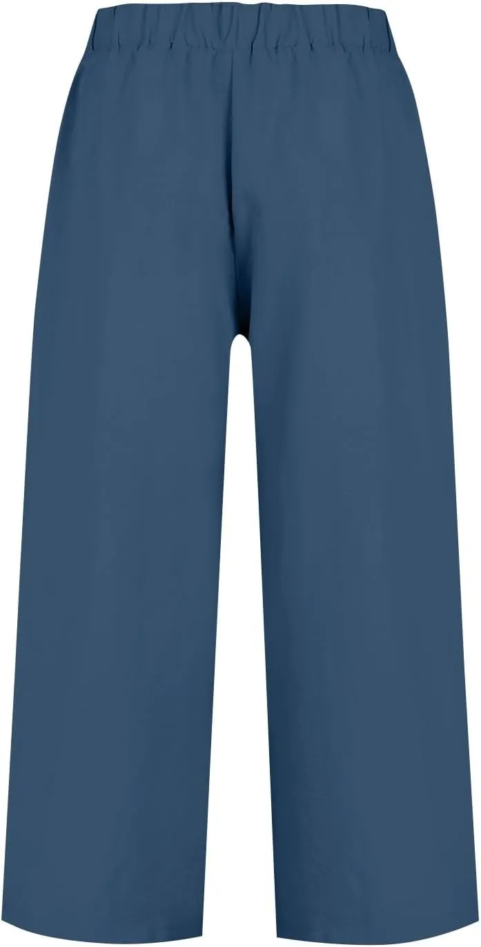 Wide Leg Linen Pants for Women Trendy High Waisted Cropped Culottes Casual Loose Capri Palazzo Pants with Pockets