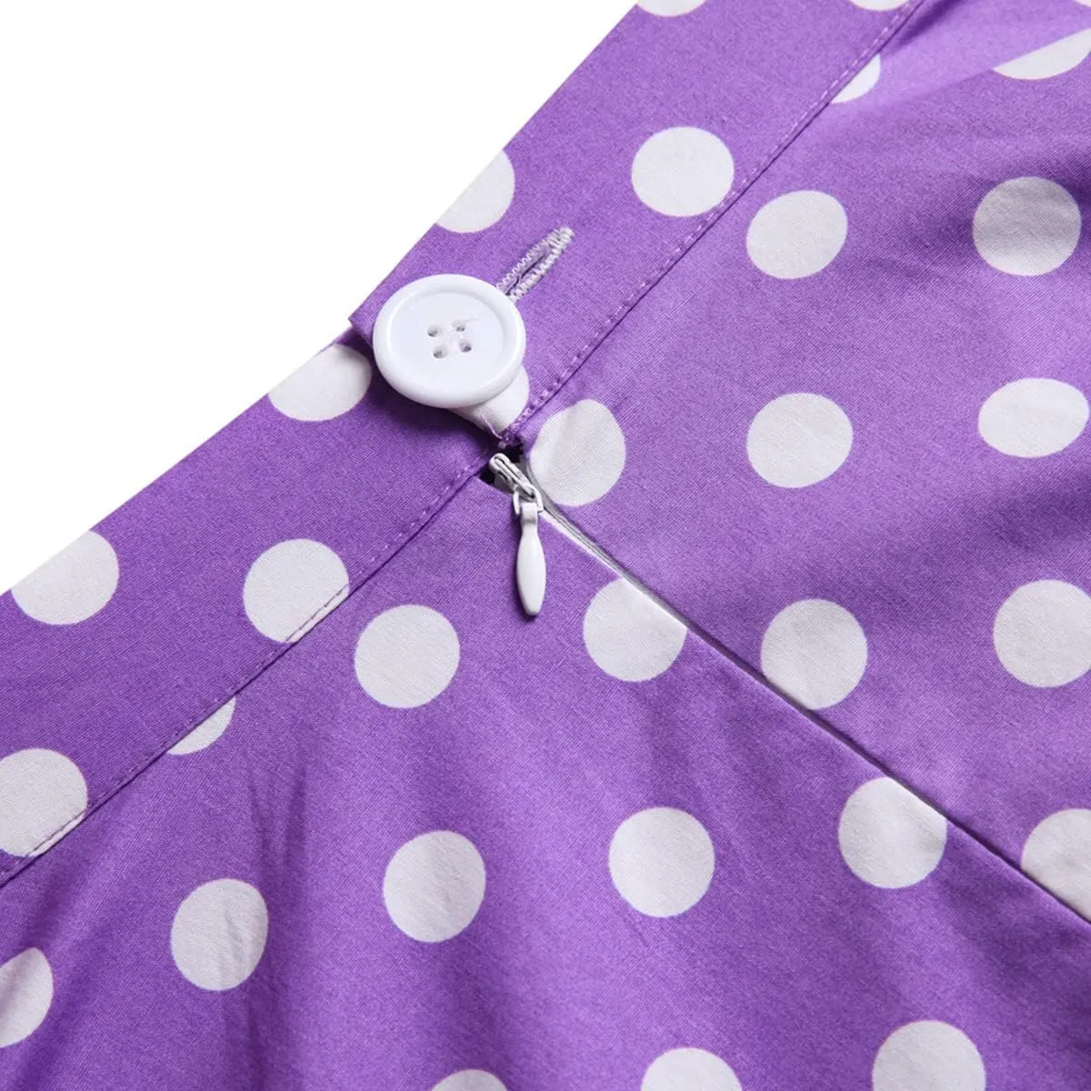 Women 50s Vintage Polka Dot A Line Pleated Midi Skirt Floral Cherry Cocktail Swing Skirt High Waist Knee Length Flared Skirt