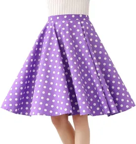 Women 50s Vintage Polka Dot A Line Pleated Midi Skirt Floral Cherry Cocktail Swing Skirt High Waist Knee Length Flared Skirt