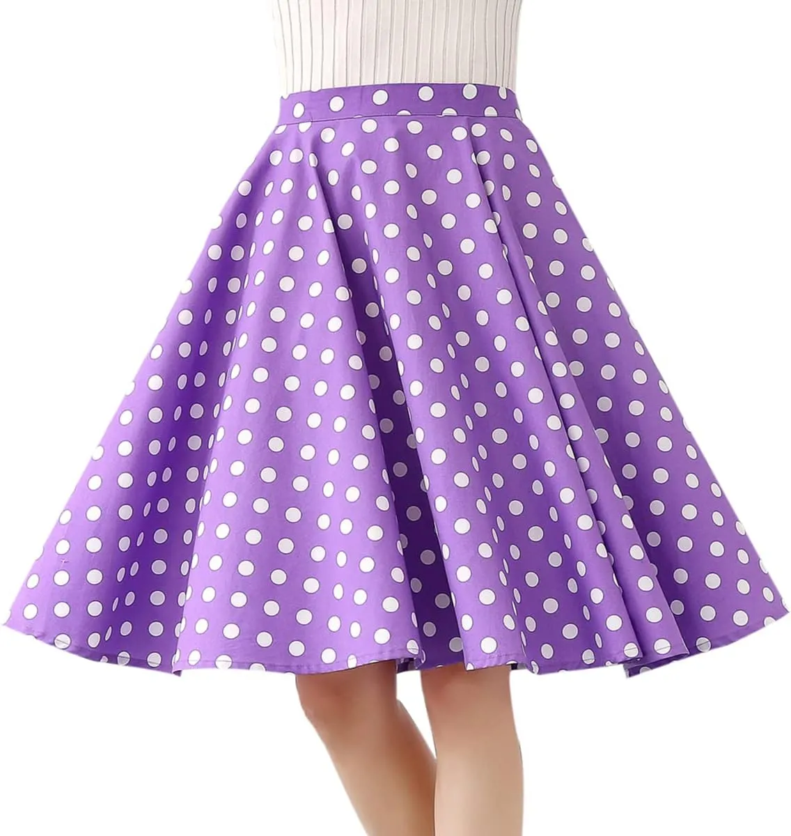 Women 50s Vintage Polka Dot A Line Pleated Midi Skirt Floral Cherry Cocktail Swing Skirt High Waist Knee Length Flared Skirt