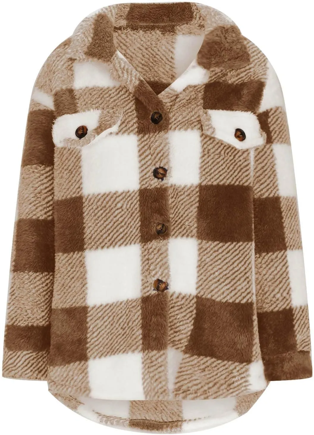 Womens Fleece Plaid Shackets Lapel Button Down Jackets Casual Long Sleeve Flannel Shirts Trendy Clothes Fall Winter