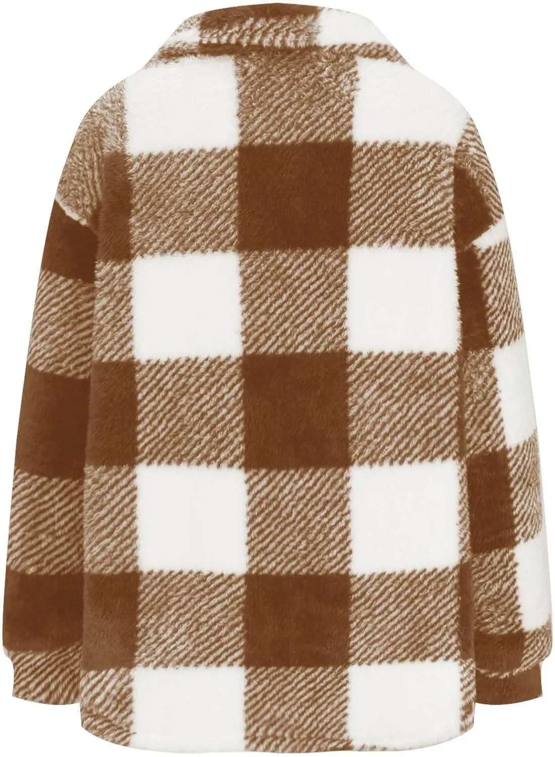 Womens Fleece Plaid Shackets Lapel Button Down Jackets Casual Long Sleeve Flannel Shirts Trendy Clothes Fall Winter