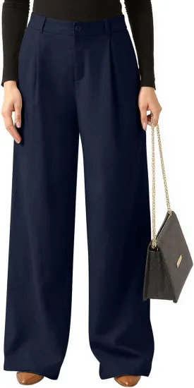 Women's Linen Wide Leg Work Pants with Casual Loose Fit Dressy Fashion Details