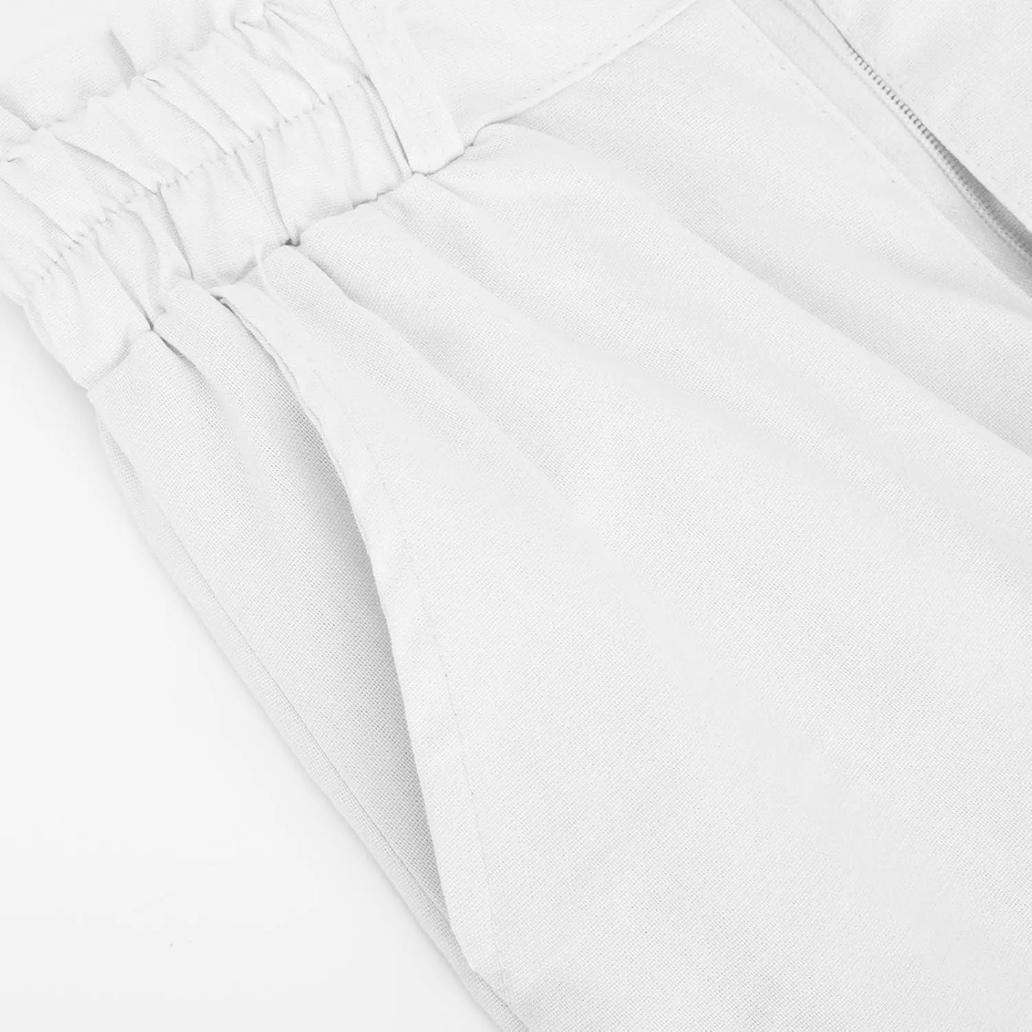 Women's Pants Cotton Linen Baggy Elastic Waist Button Wide Leg Pants with Pockets Solid Color Trendy Culottes Pant