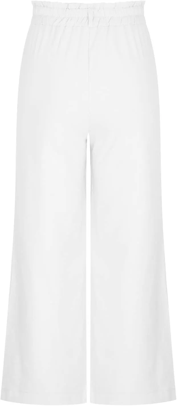 Women's Pants Cotton Linen Baggy Elastic Waist Button Wide Leg Pants with Pockets Solid Color Trendy Culottes Pant